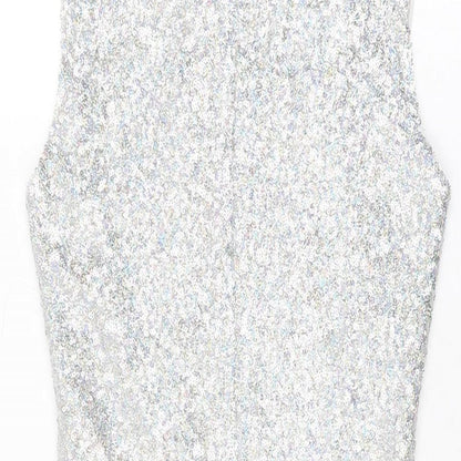 TFNC Womens Silver Polyester Bodycon Size S Round Neck Zip - Sequins