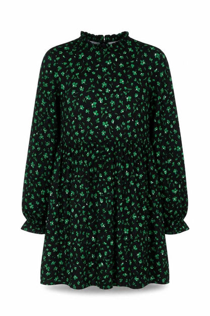 New Look Womens Black Floral Cotton Shift Size 10 Round Neck Button