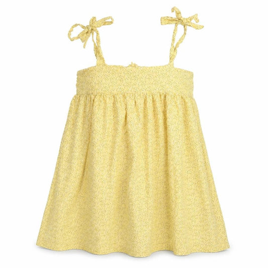 Front view of Urban renewal women’s yellow floral viscose a-line, size M, square neck zip