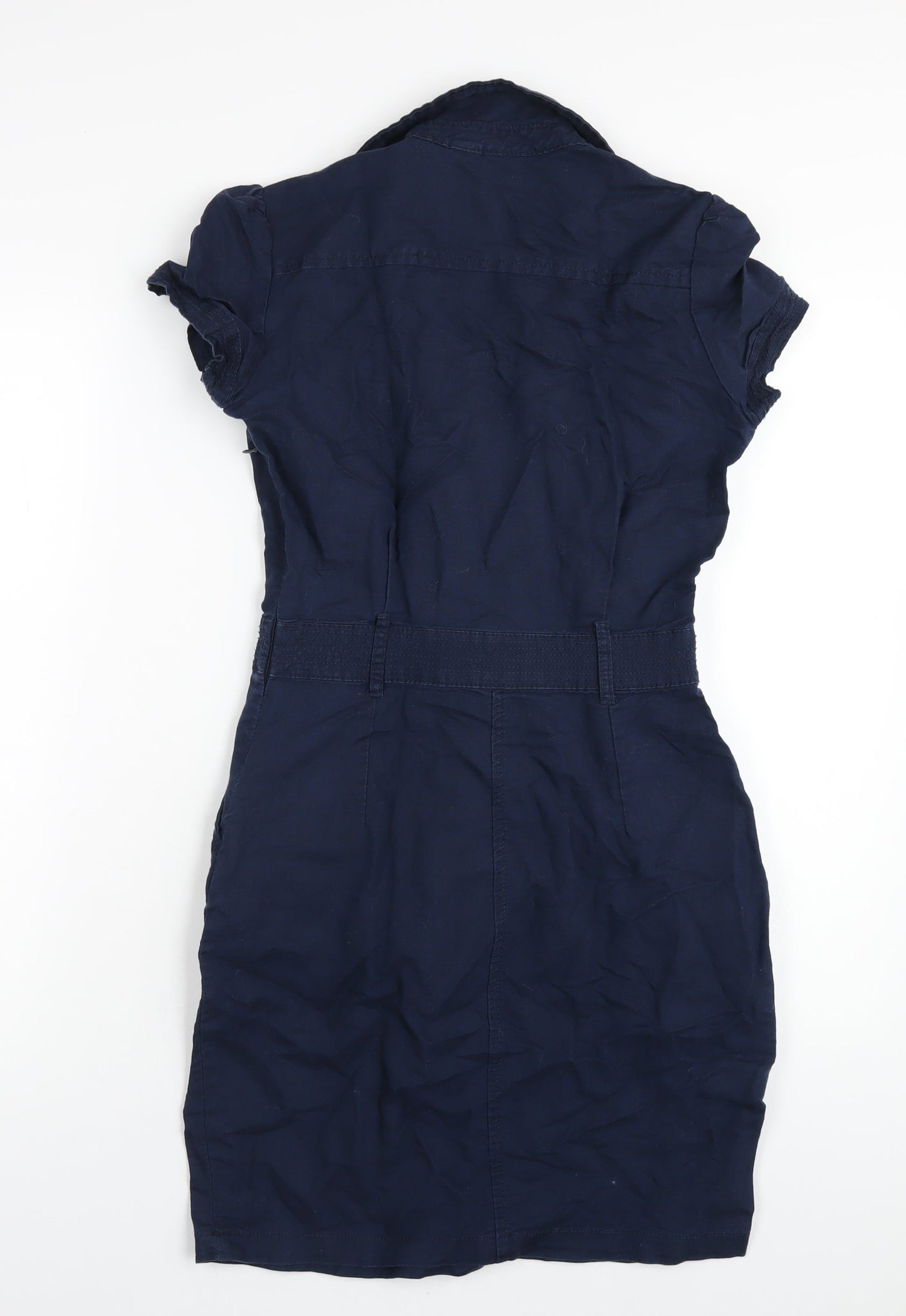 Mango Womens Blue Linen A-Line Size S V-Neck Zip