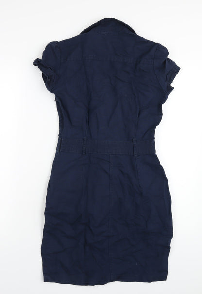 Mango Womens Blue Linen A-Line Size S V-Neck Zip