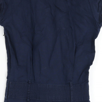 Mango Womens Blue Linen A-Line Size S V-Neck Zip