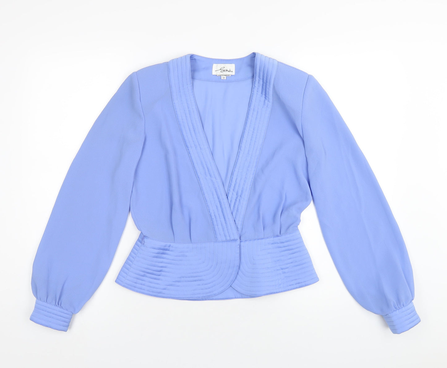 Schon Womens Blue Polyester Basic Blouse Size 12 V-Neck