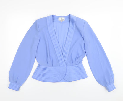 Schon Womens Blue Polyester Basic Blouse Size 12 V-Neck