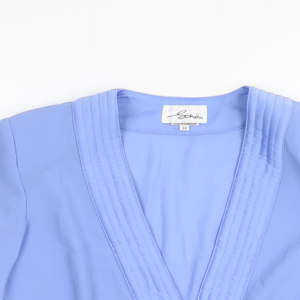 Schon Womens Blue Polyester Basic Blouse Size 12 V-Neck
