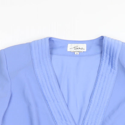 Schon Womens Blue Polyester Basic Blouse Size 12 V-Neck