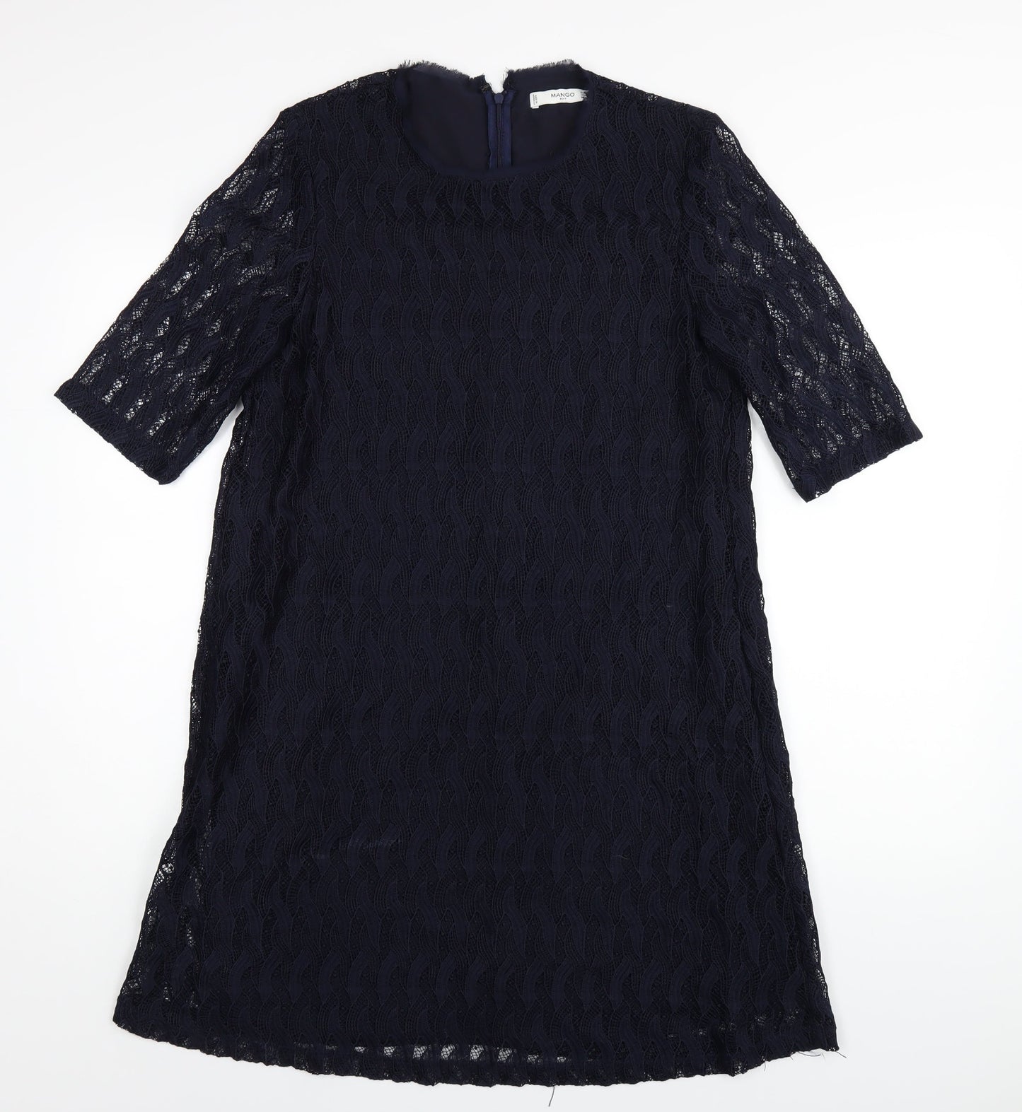 Mango Womens Blue Polyester A-Line Size M Round Neck Zip