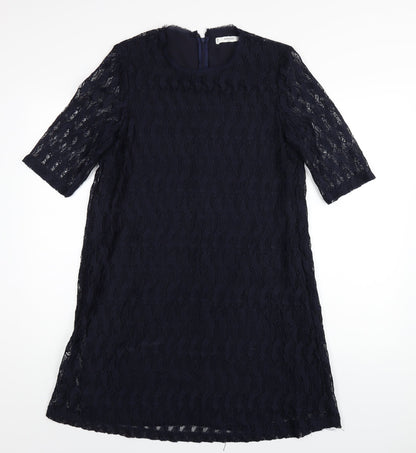Mango Womens Blue Polyester A-Line Size M Round Neck Zip