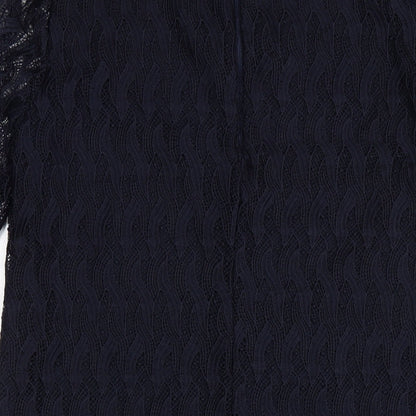 Mango Womens Blue Polyester A-Line Size M Round Neck Zip
