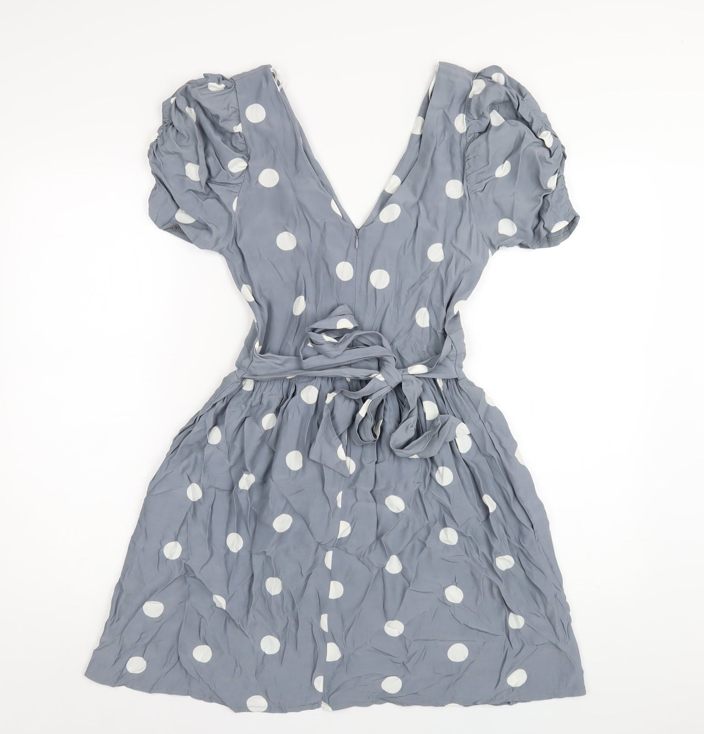 Closet Womens Grey Polka Dot Viscose A-Line Size 10 V-Neck Zip