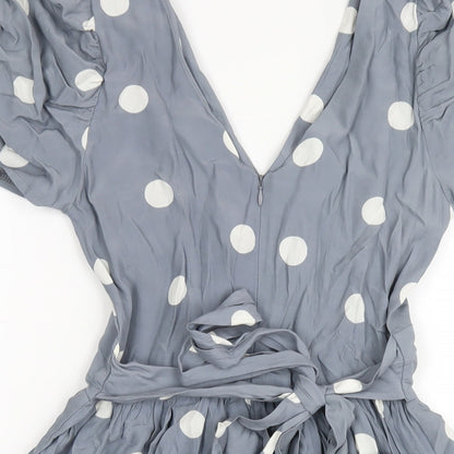 Closet Womens Grey Polka Dot Viscose A-Line Size 10 V-Neck Zip