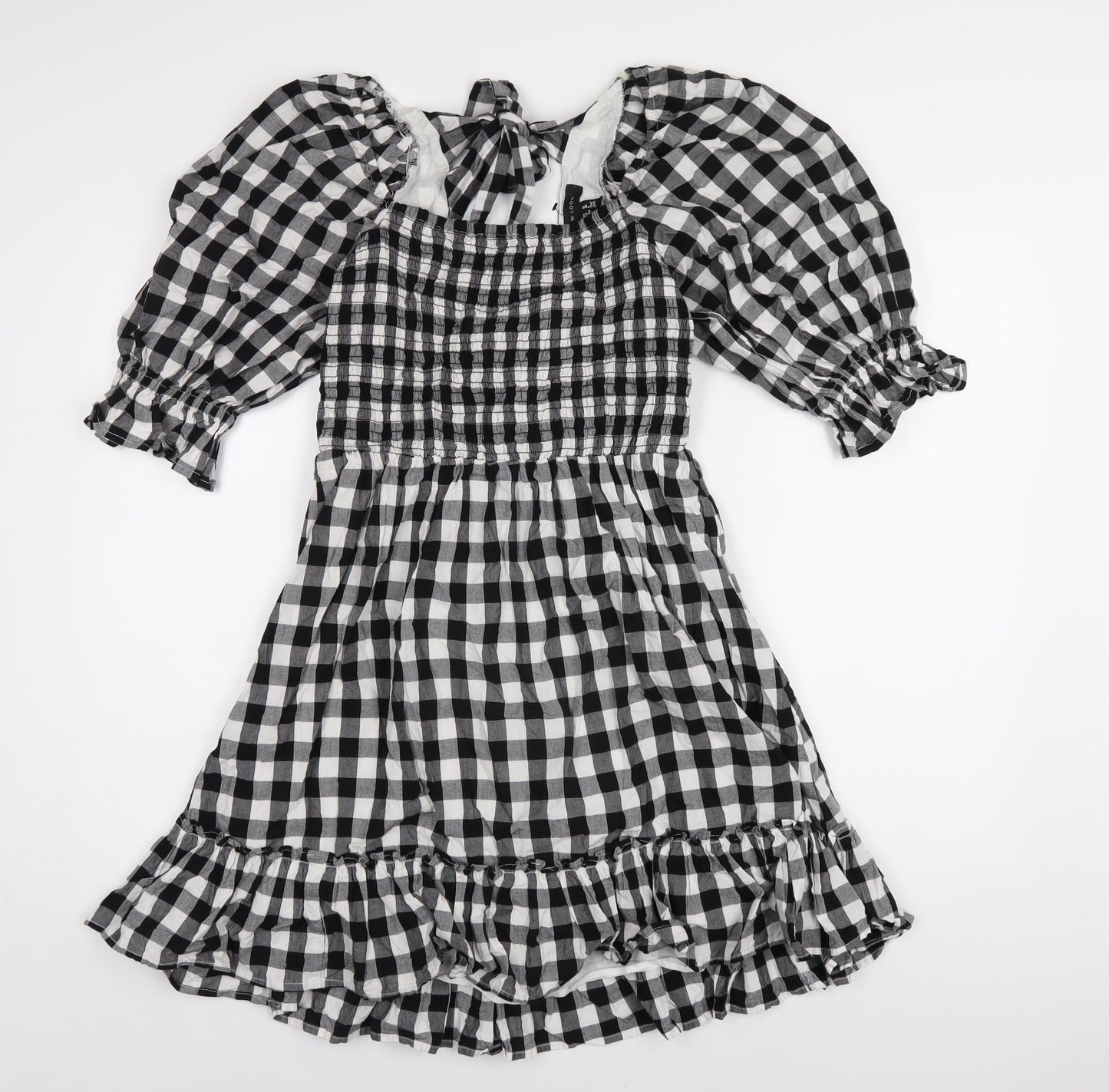 New Look Womens Black Check Cotton A-Line Size 10 Square Neck Zip
