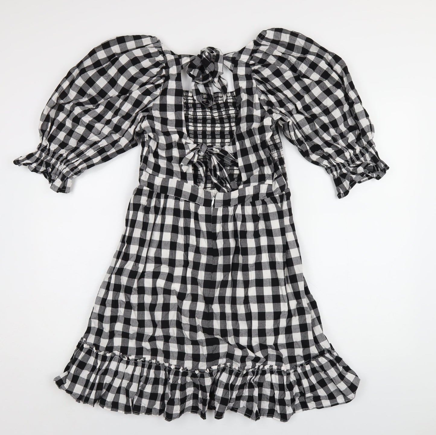 New Look Womens Black Check Cotton A-Line Size 10 Square Neck Zip