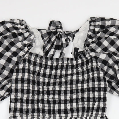 New Look Womens Black Check Cotton A-Line Size 10 Square Neck Zip