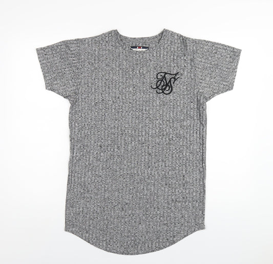 SikSilk Mens Grey Polyester T-Shirt Size XS Round Neck