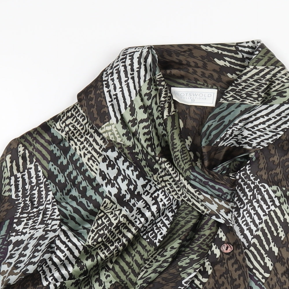 Cotswold Collection Womens Multicoloured Geometric Silk Basic Button-Up Size 10 V-Neck