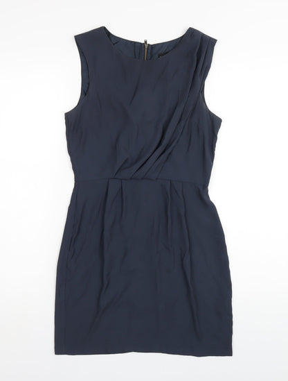 Topshop Womens Blue Polyester A-Line Size 8 Round Neck Zip