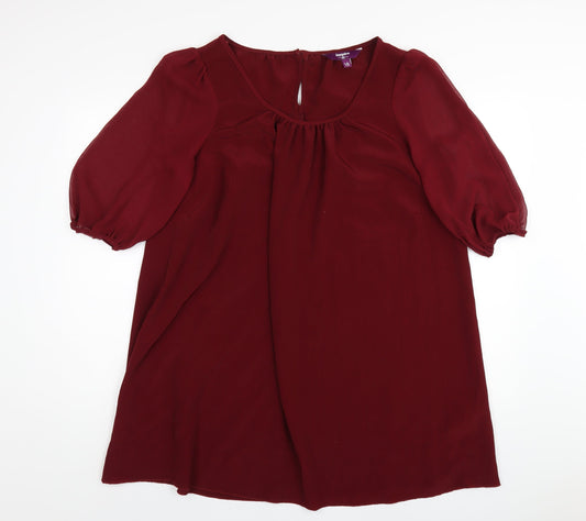 New Look Womens Red Polyester A-Line Size 18 Boat Neck Button