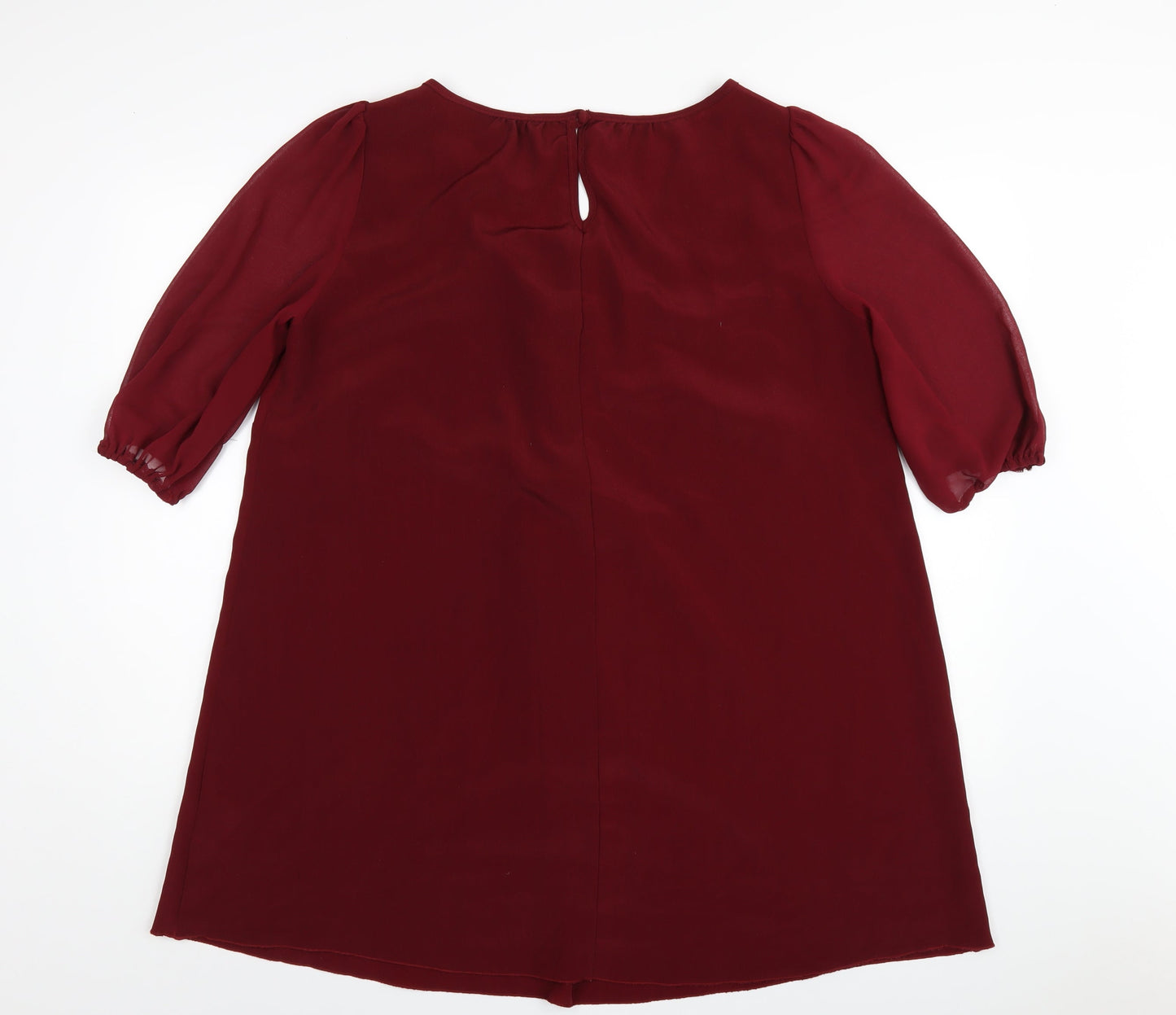 New Look Womens Red Polyester A-Line Size 18 Boat Neck Button