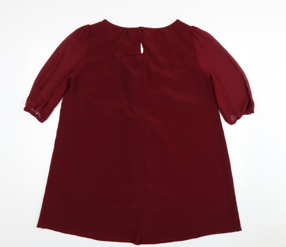 New Look Womens Red Polyester A-Line Size 18 Boat Neck Button