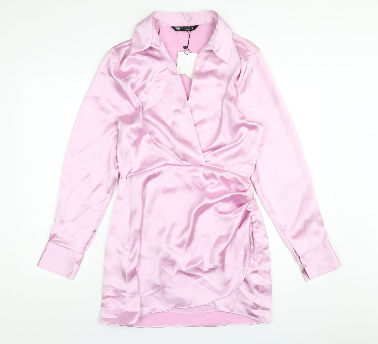 Zara Womens Pink Polyester Mini Size M Collared Zip