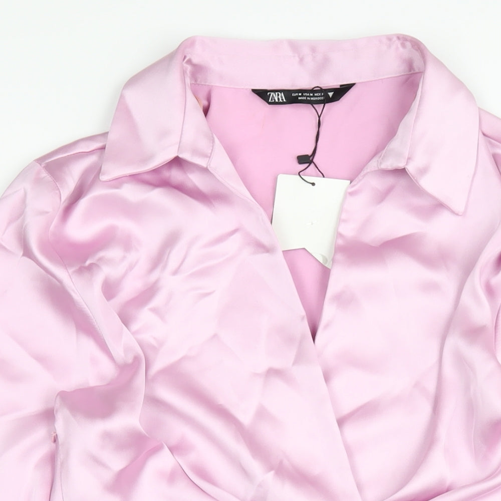 Zara Womens Pink Polyester Mini Size M Collared Zip