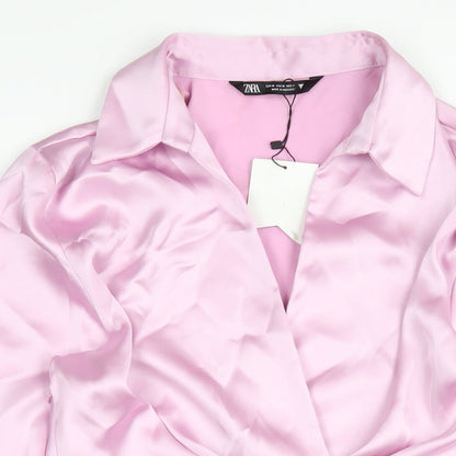 Zara Womens Pink Polyester Mini Size M Collared Zip