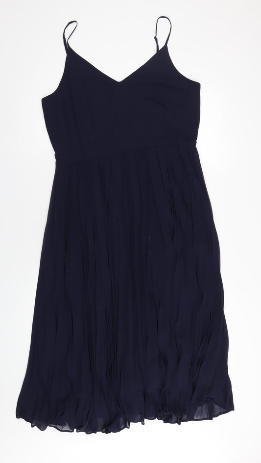 Roman Womens Blue Polyester A-Line Size 16 V-Neck Zip