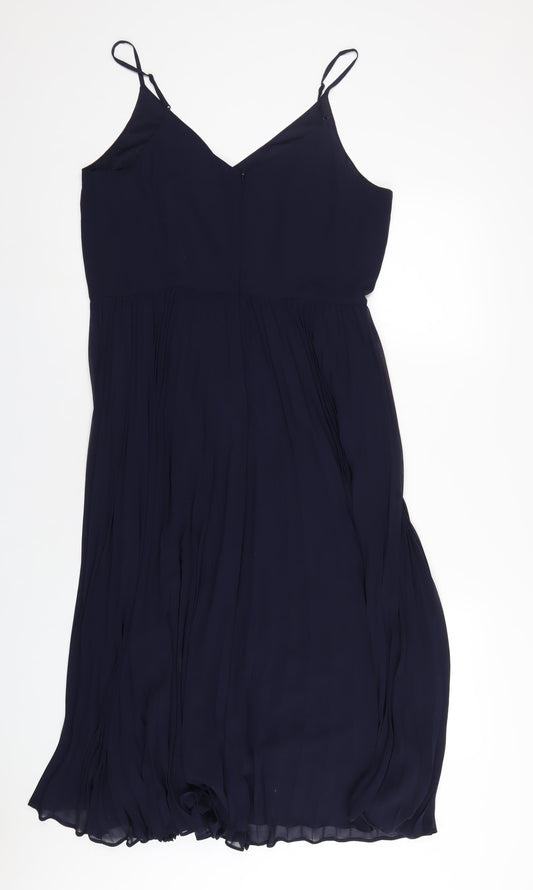 Roman Womens Blue Polyester A-Line Size 16 V-Neck Zip