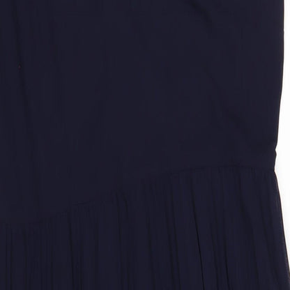 Roman Womens Blue Polyester A-Line Size 16 V-Neck Zip