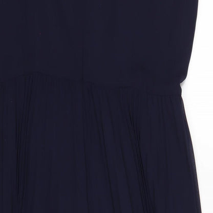 Roman Womens Blue Polyester A-Line Size 16 V-Neck Zip