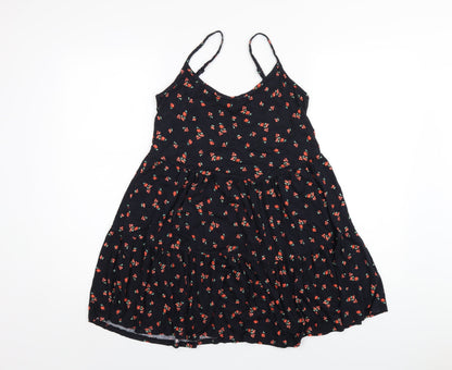 Red Herring Womens Black Floral Viscose A-Line Size 10 Scoop Neck Pullover