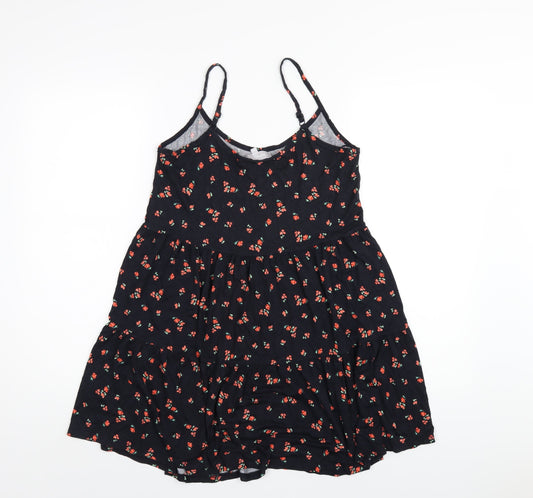 Red Herring Womens Black Floral Viscose A-Line Size 10 Scoop Neck Pullover