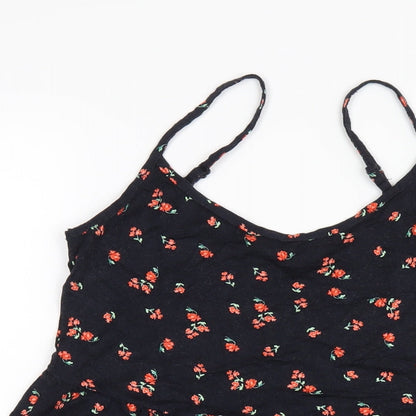 Red Herring Womens Black Floral Viscose A-Line Size 10 Scoop Neck Pullover