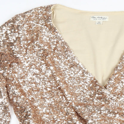 Miss Selfridge Womens Gold Nylon Playsuit One-Piece Size 14 Pullover - Sequin