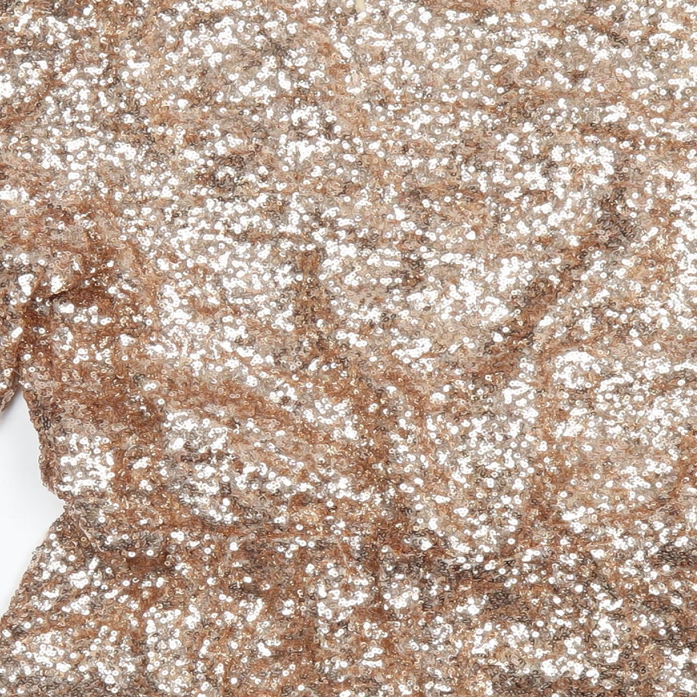 Miss Selfridge Womens Gold Nylon Playsuit One-Piece Size 14 Pullover - Sequin