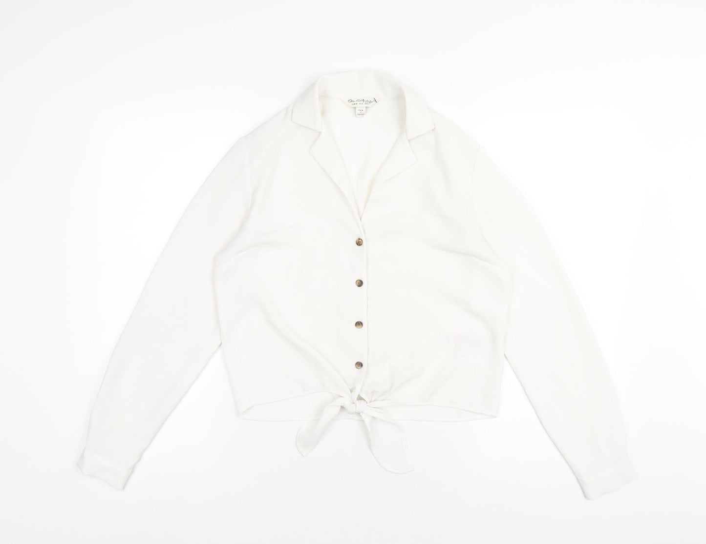 Miss Selfridge Womens White Polyester Basic Button-Up Size 8 Collared