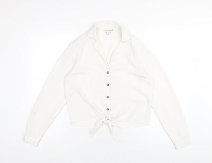 Miss Selfridge Womens White Polyester Basic Button-Up Size 8 Collared