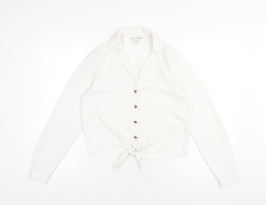 Miss Selfridge Womens White Polyester Basic Button-Up Size 8 Collared