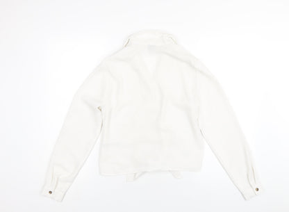 Miss Selfridge Womens White Polyester Basic Button-Up Size 8 Collared