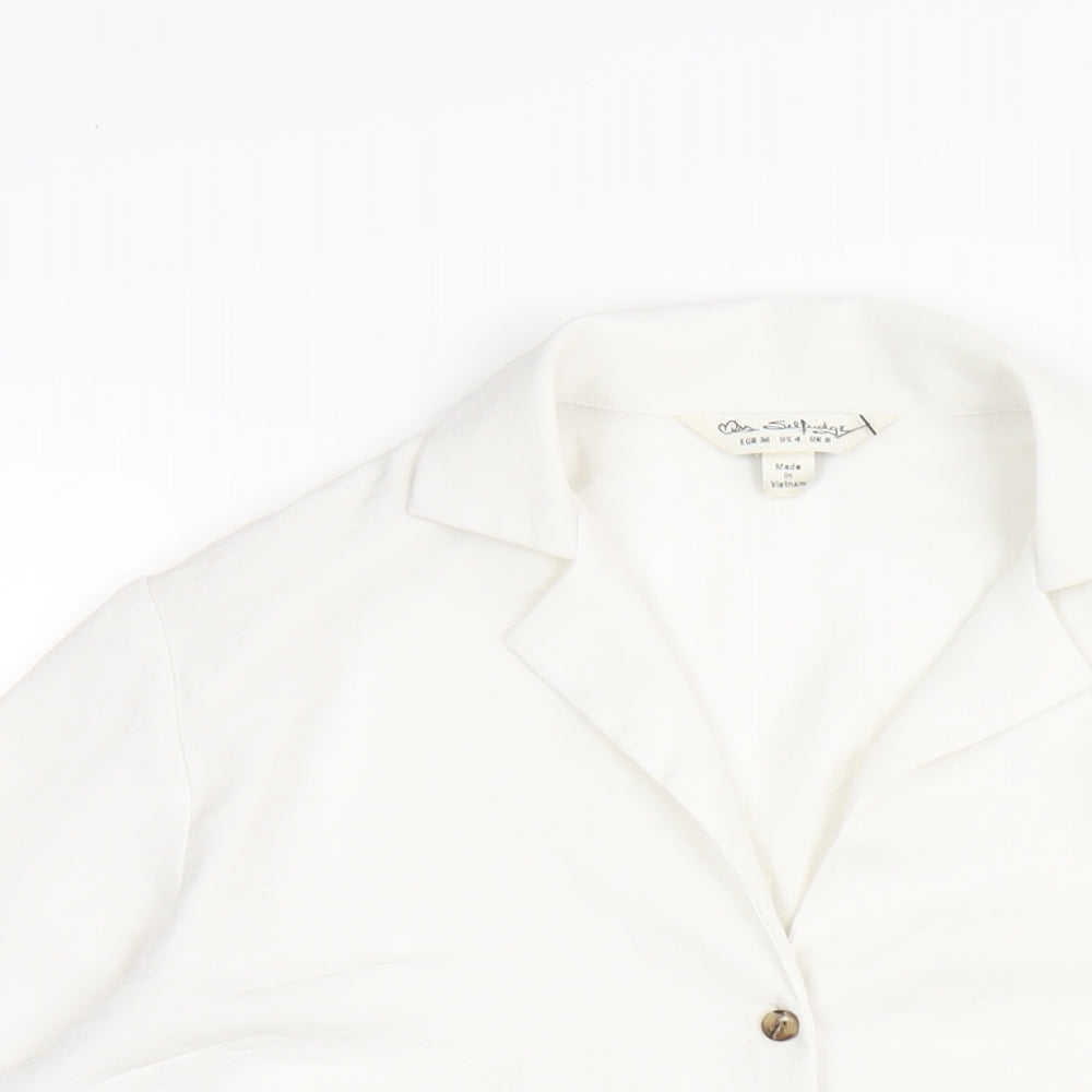 Miss Selfridge Womens White Polyester Basic Button-Up Size 8 Collared