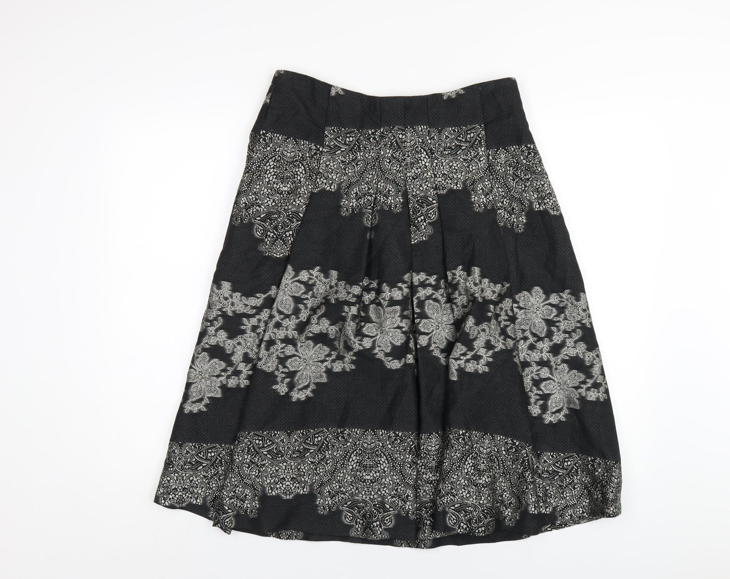 Kaliko Womens Black Geometric Acetate A-Line Skirt Size 12 Zip