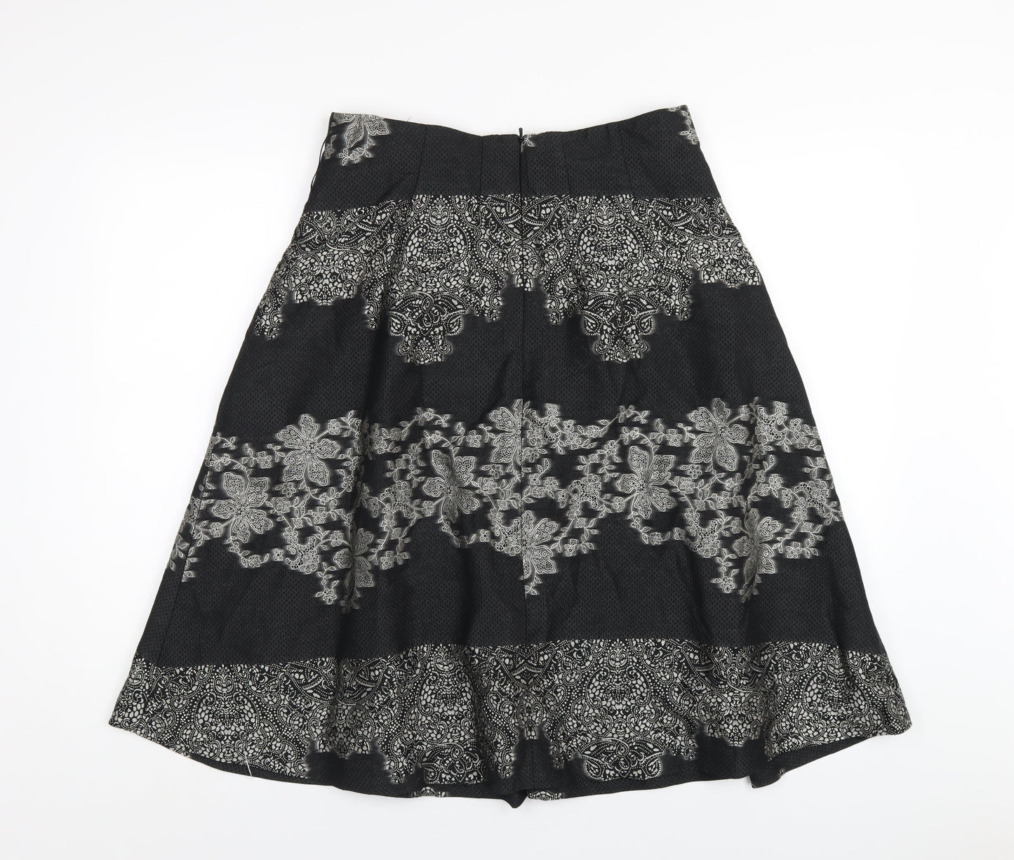 Kaliko Womens Black Geometric Acetate A-Line Skirt Size 12 Zip