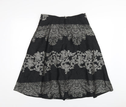 Kaliko Womens Black Geometric Acetate A-Line Skirt Size 12 Zip