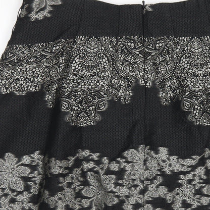 Kaliko Womens Black Geometric Acetate A-Line Skirt Size 12 Zip