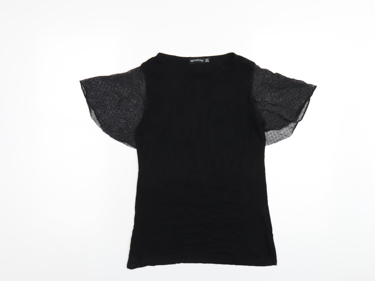 Womens UK Size 8 PRETTYLITTLETHING Black Basic T-Shirt