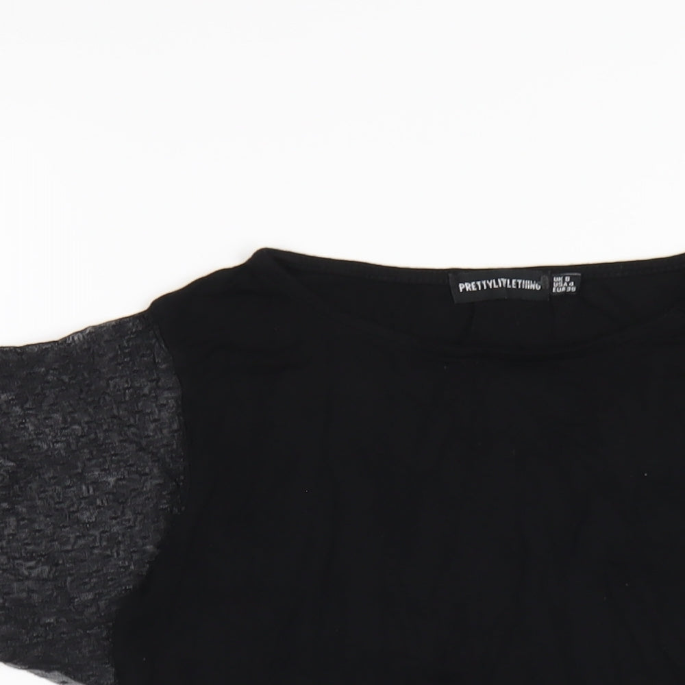 Womens UK Size 8 PRETTYLITTLETHING Black Basic T-Shirt