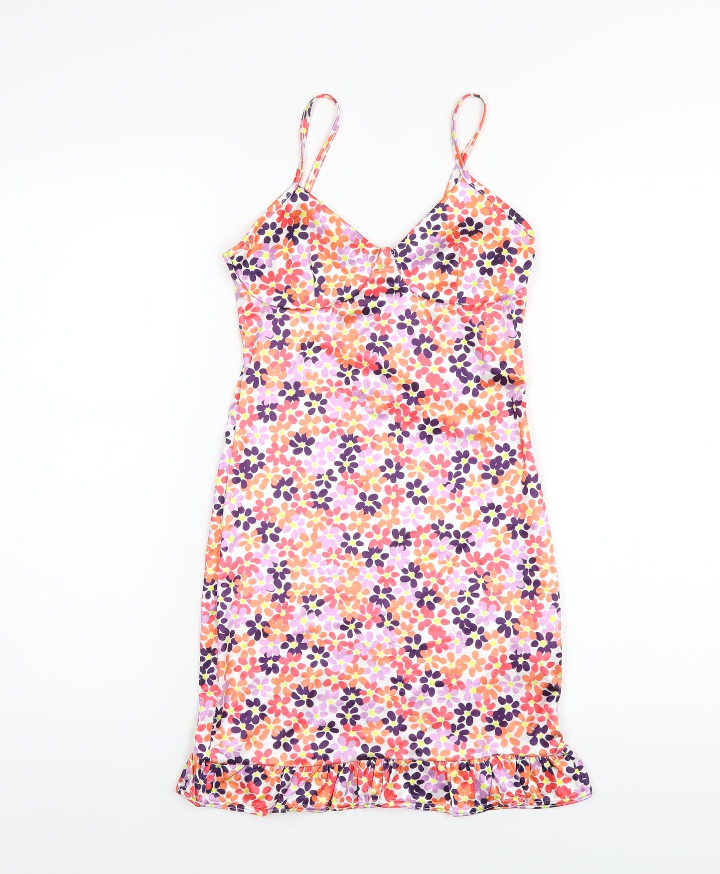 PRETTYLITTLETHING Womens Multicoloured Floral Polyester Mini Size 6 V-Neck Pullover