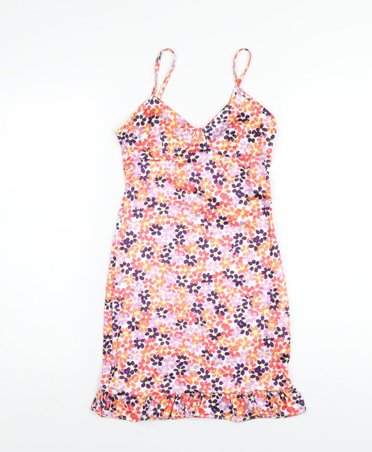 PRETTYLITTLETHING Womens Multicoloured Floral Polyester Mini Size 6 V-Neck Pullover