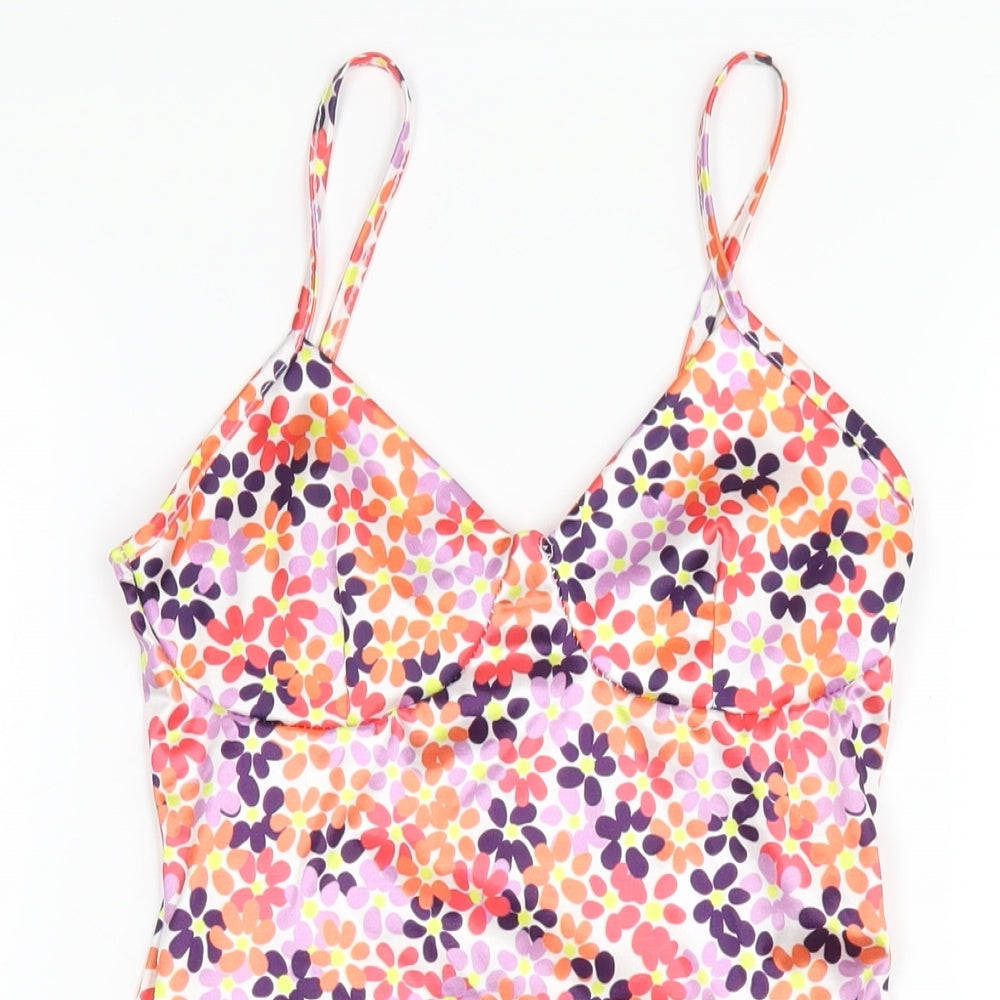 PRETTYLITTLETHING Womens Multicoloured Floral Polyester Mini Size 6 V-Neck Pullover